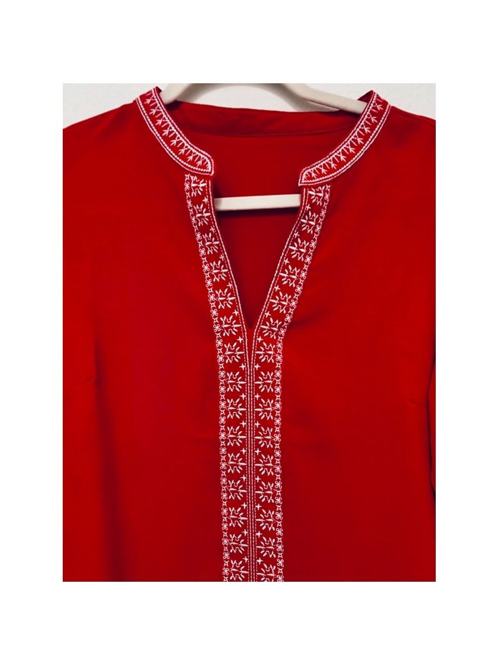 Red Bohemian Embroidered Short Sleeve Tunic Shirt NWOT - Picture 3 of 6